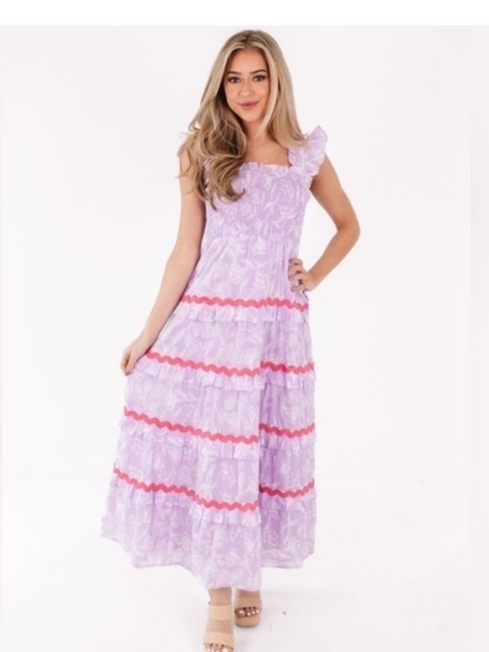 J.MARIE Vivian tiered ric rac dress in lavender size Large